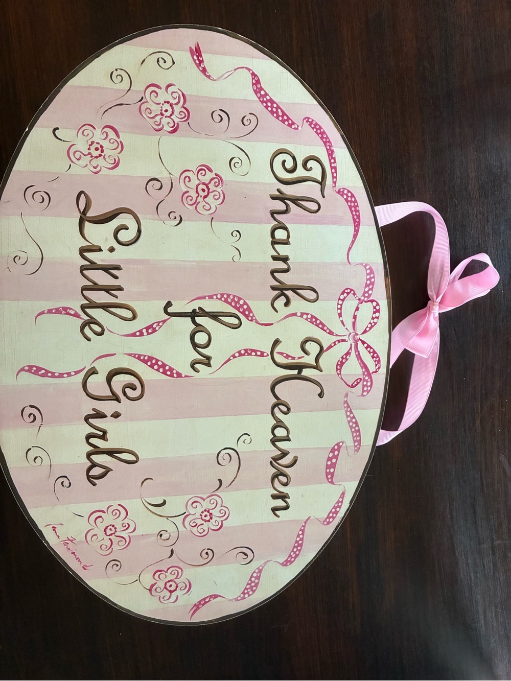 Thank Heaven for Little Girls Pink & Cream Wall Sign 15”x11”